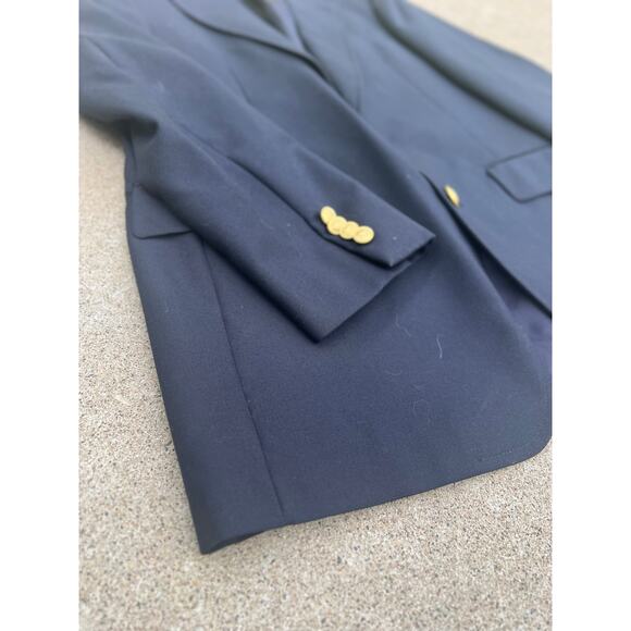 Vintage Jacket Men Size 42L Navy Crested Two Button Wool Tailored Blazer Pockets - Picture 2 of 5